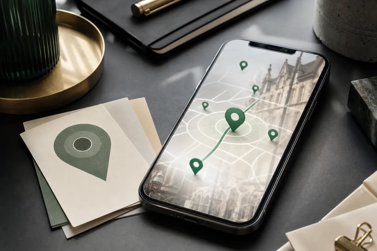 Phone showing an abstract local map interface with green location pins